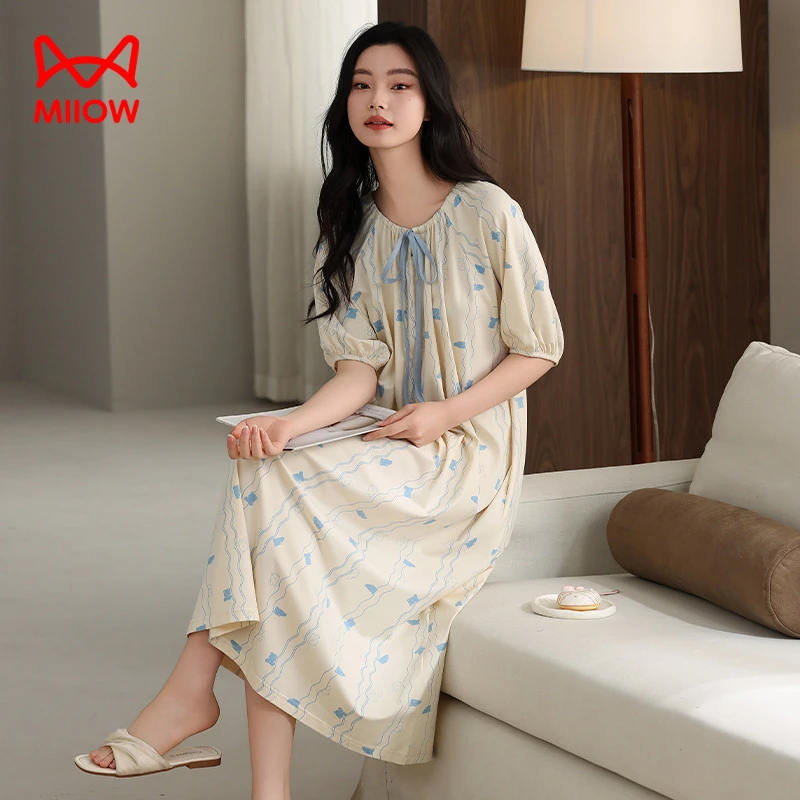 猫人夏季纯棉睡裙女2025新款夏天宽松薄款可外穿睡衣连衣裙家居服