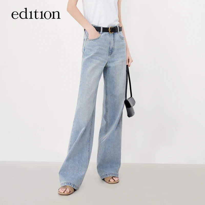 【丽公主】edition洗水蓝阔腿牛仔裤女EBC1JEN004#EBD1JENT10