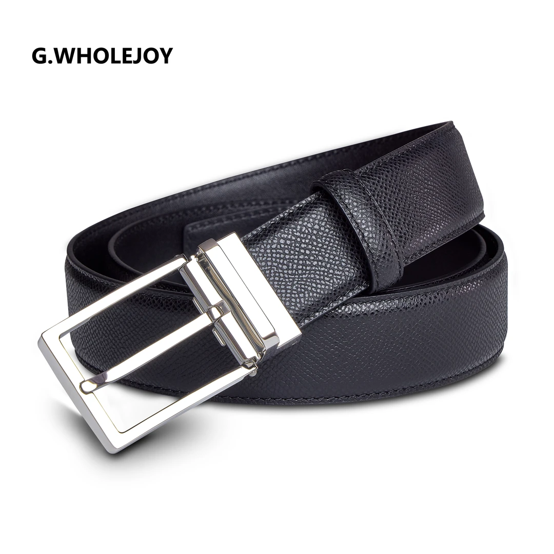 G.WHOLEJOY男士皮带不锈钢高档礼物商务百搭黑色真牛皮腰带-2503B