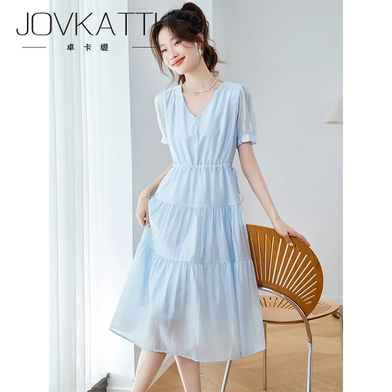 Jovkatti2025夏季新款法式高级感连衣裙女气质收腰显瘦轻薄飘逸