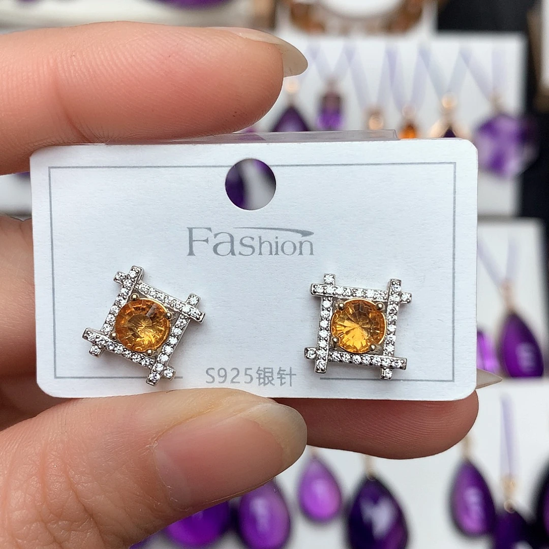耳饰银S925镶嵌黄晶L福利款