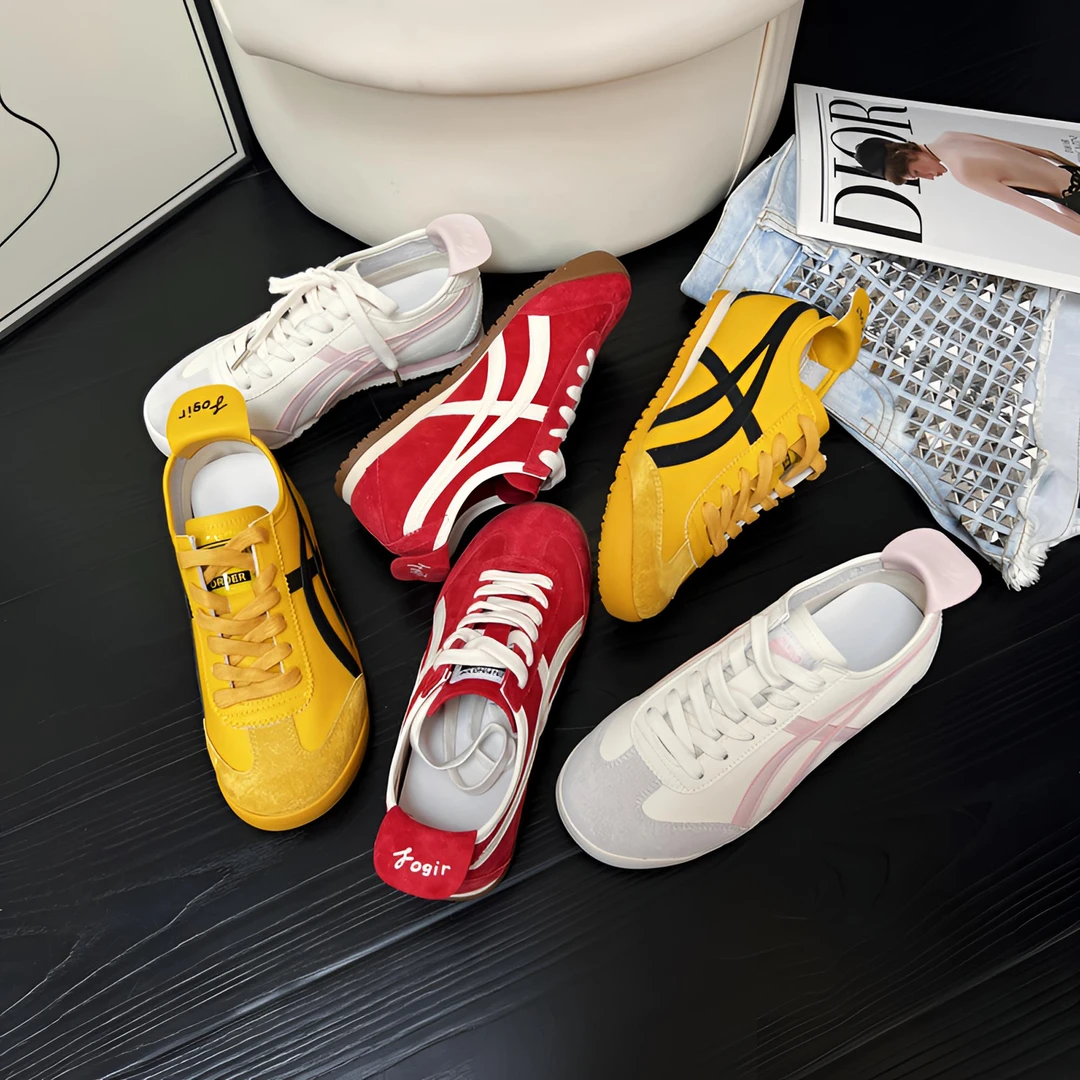 2025春季新款显瘦系带真皮德训鞋女黄色平底运动阿甘鞋运动休闲鞋