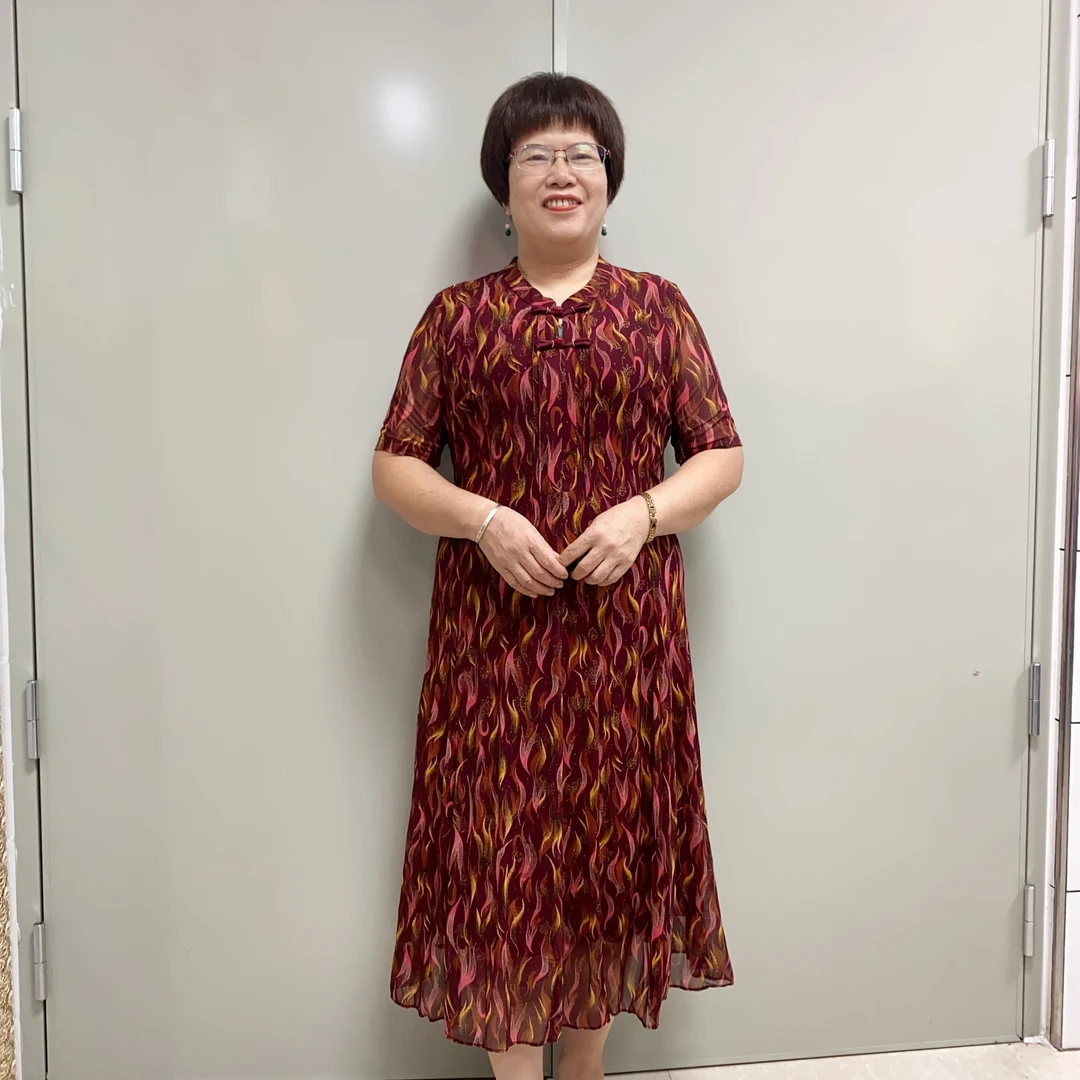 珊珊时装 新中式中老年妈妈花色夏季高档短袖裙子薄款夏装连衣裙