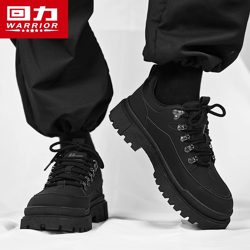 回力男鞋秋季工地干活防滑耐磨劳保鞋户外登山运动厚底黑色马丁鞋
