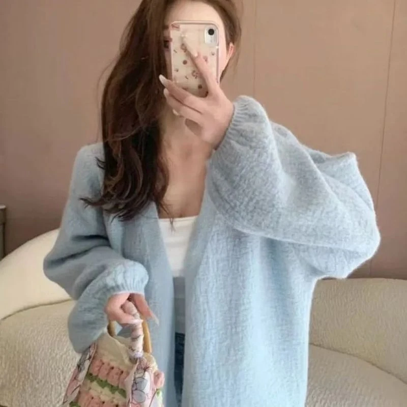 慵懒风韩版网红时尚休闲百搭开衫毛衣女装毛针织衫春秋季新款