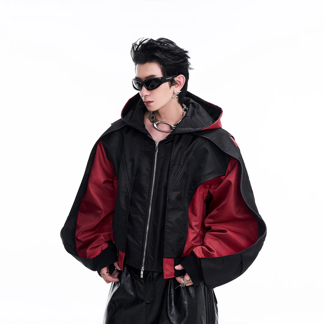 --STARTEXCEEDEND短款连帽廓形结构拼接设计冲锋衣保暖棉衣