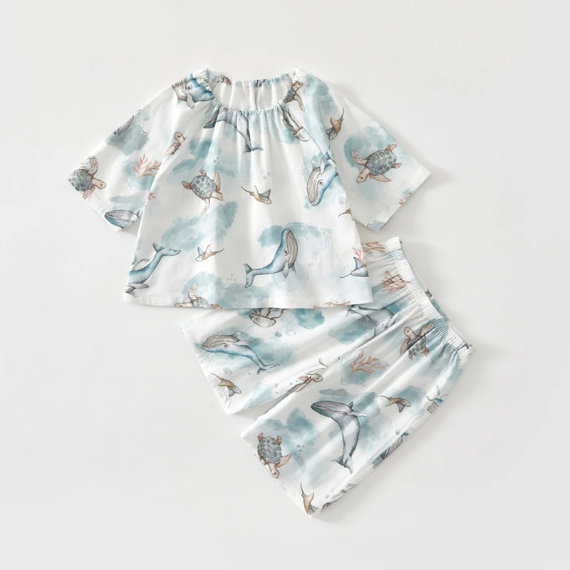 女童套装婴儿夏季薄款纱布套装公主婴儿衣服女宝宝夏季两件家居服