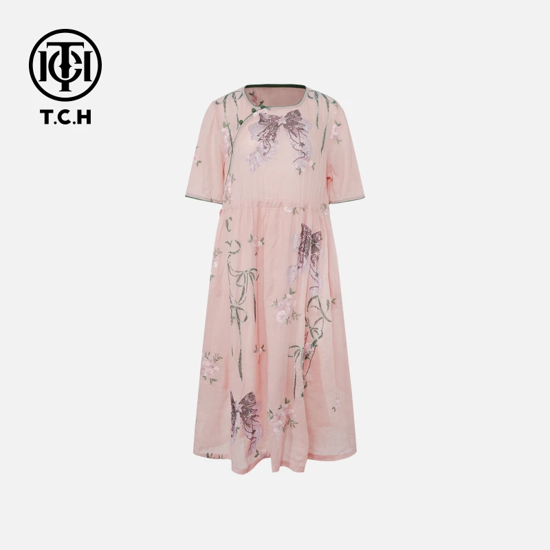 TCH私服烫钻工艺时尚休闲百搭气质连衣裙女T75B30E5209轻奢tch