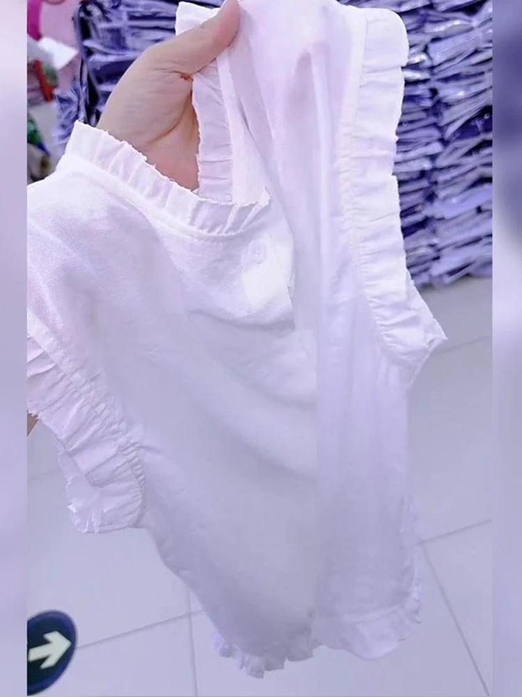 韩系气质文艺休闲简约白色上衣女2025年夏季小众设计感时尚减龄衫