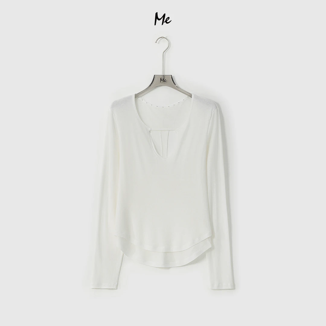 ME【背影】天丝绵羊毛混纺解构镂空假两件时尚百搭休闲上衣MESA2808