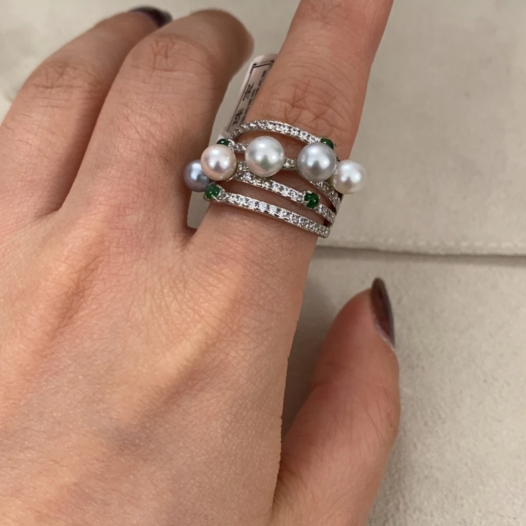 戒指海水珍珠银S925镶嵌