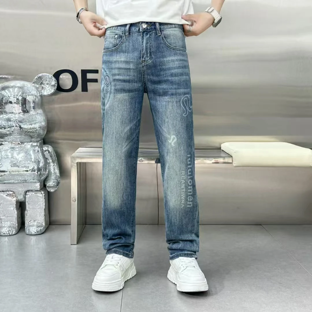 430 修身水洗薄款裤子牛仔裤长裤弹力夏季印花手擦6692