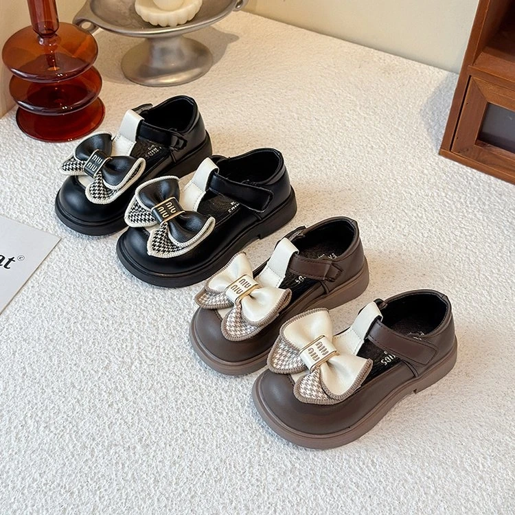 女童英伦风小皮鞋2025春秋新款公主复古软底鞋洋气蝴蝶结皮鞋621