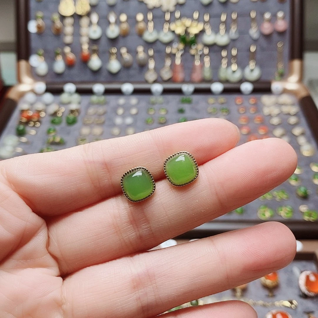 和田玉银S925镶嵌耳饰