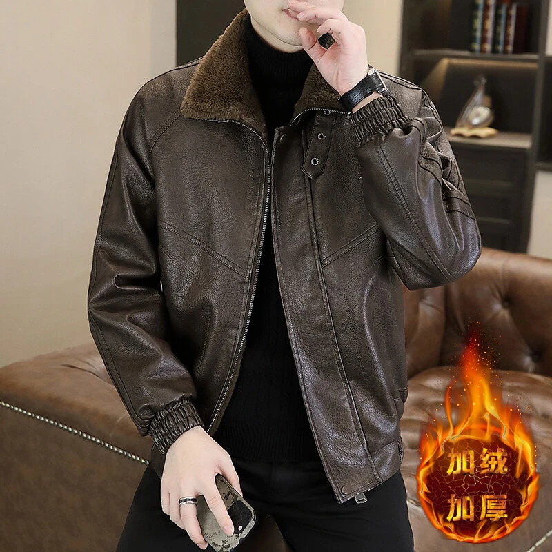 皮衣男士夹克外套爆款加绒加厚保暖冬季新品时尚高端休闲潮流百搭