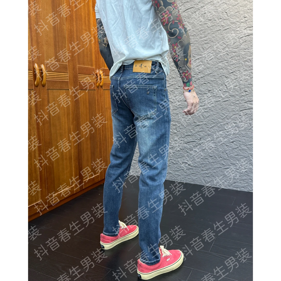 2025秋冬新品时尚休闲百搭复古怀旧净版纯色修身男士牛仔裤6090