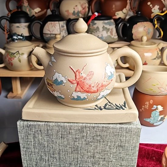 建水紫陶堆雕刻绘茶复烧微瑕148号200cc