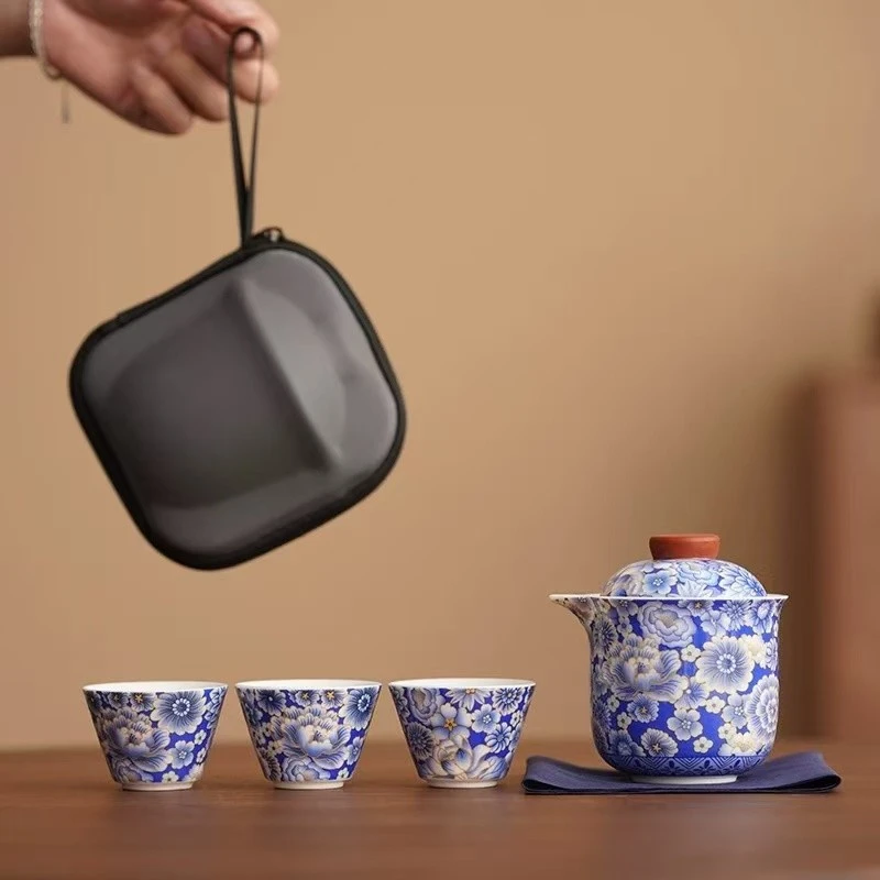 青花【一壶三杯】旅行茶具快客C0711