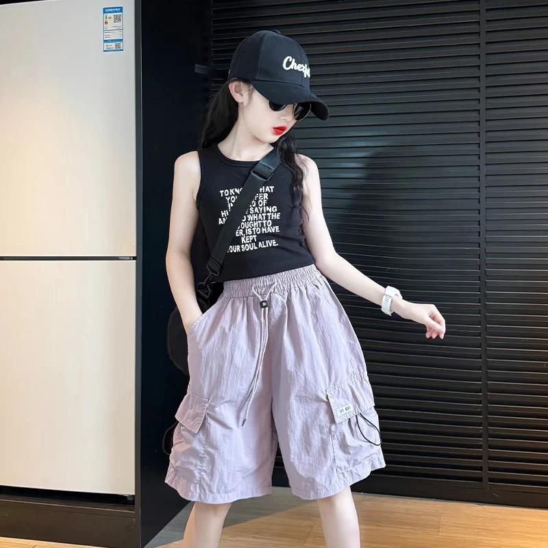 女童工装短裤套装夏季2025新款女大童酷飒风背心上衣儿童潮酷穿搭