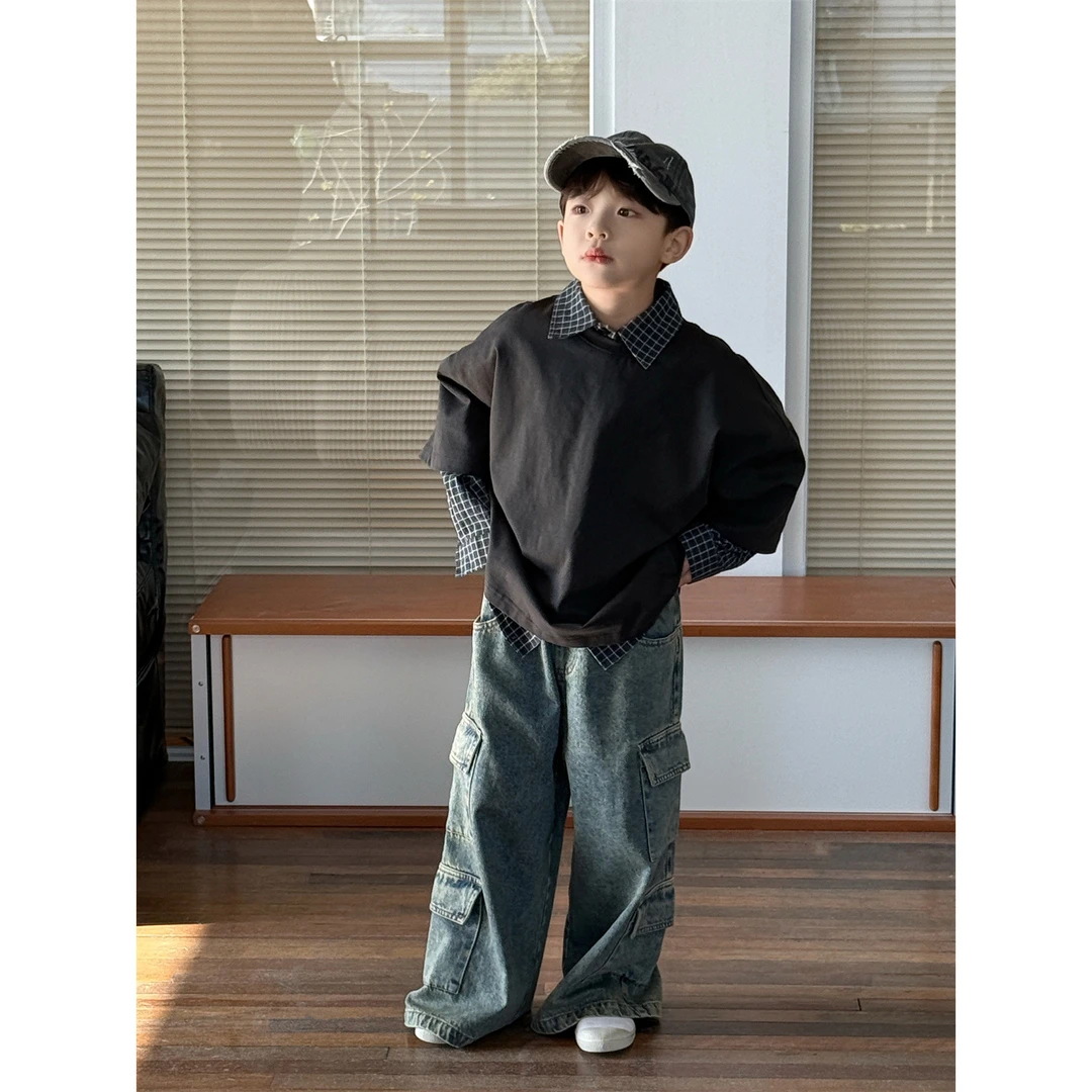 in 爱：nl25春季男童工装牛仔裤韩版男孩宽松直筒软牛仔长裤90535