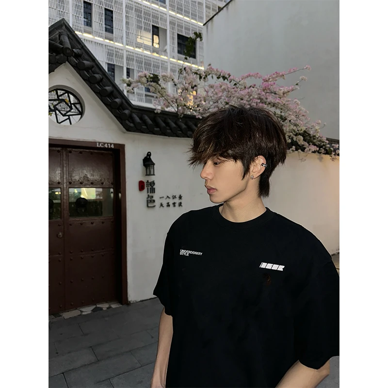 美式ins个性字母印花短袖男春夏季百搭休闲纯棉重磅圆领上衣T恤女