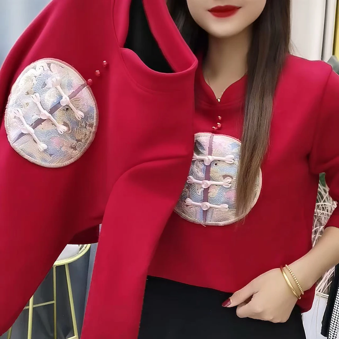 【新年国风】刺绣加绒加厚保暖一体宝宝绒卫衣绒衣新年本命年妈妈装