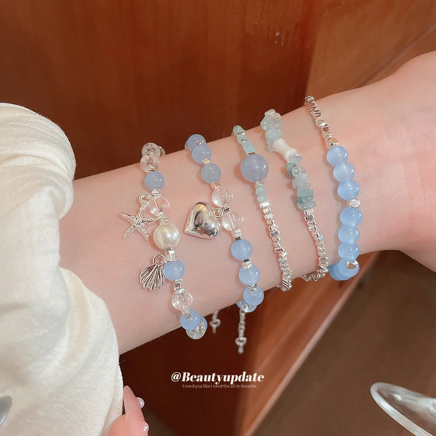 合金手镯 水晶串珠手链清新甜美手环小众轻奢高级感气质手饰