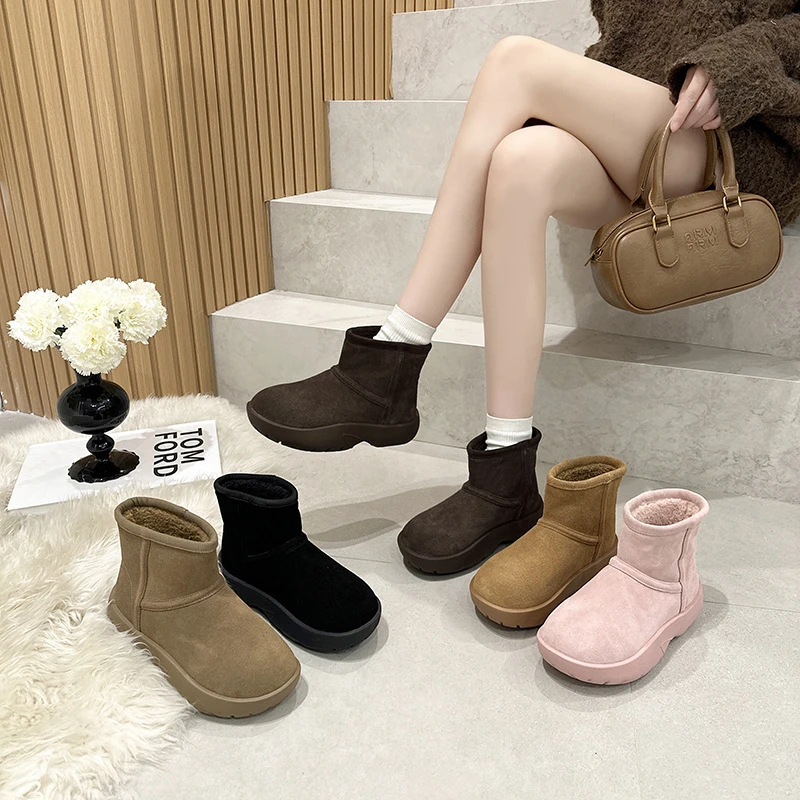 丑萌大头加绒加厚雪地靴女2025冬季新款时尚洋气舒适棉靴