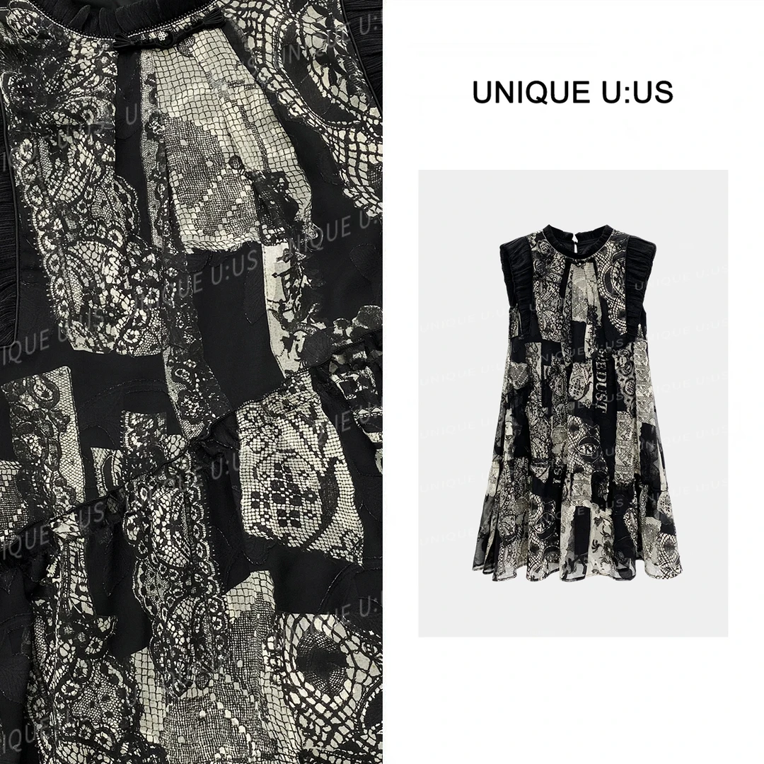 【柳含烟编号36】欧若智性风桑帛丝褶裥摩登拼贴数字连衣裙251233