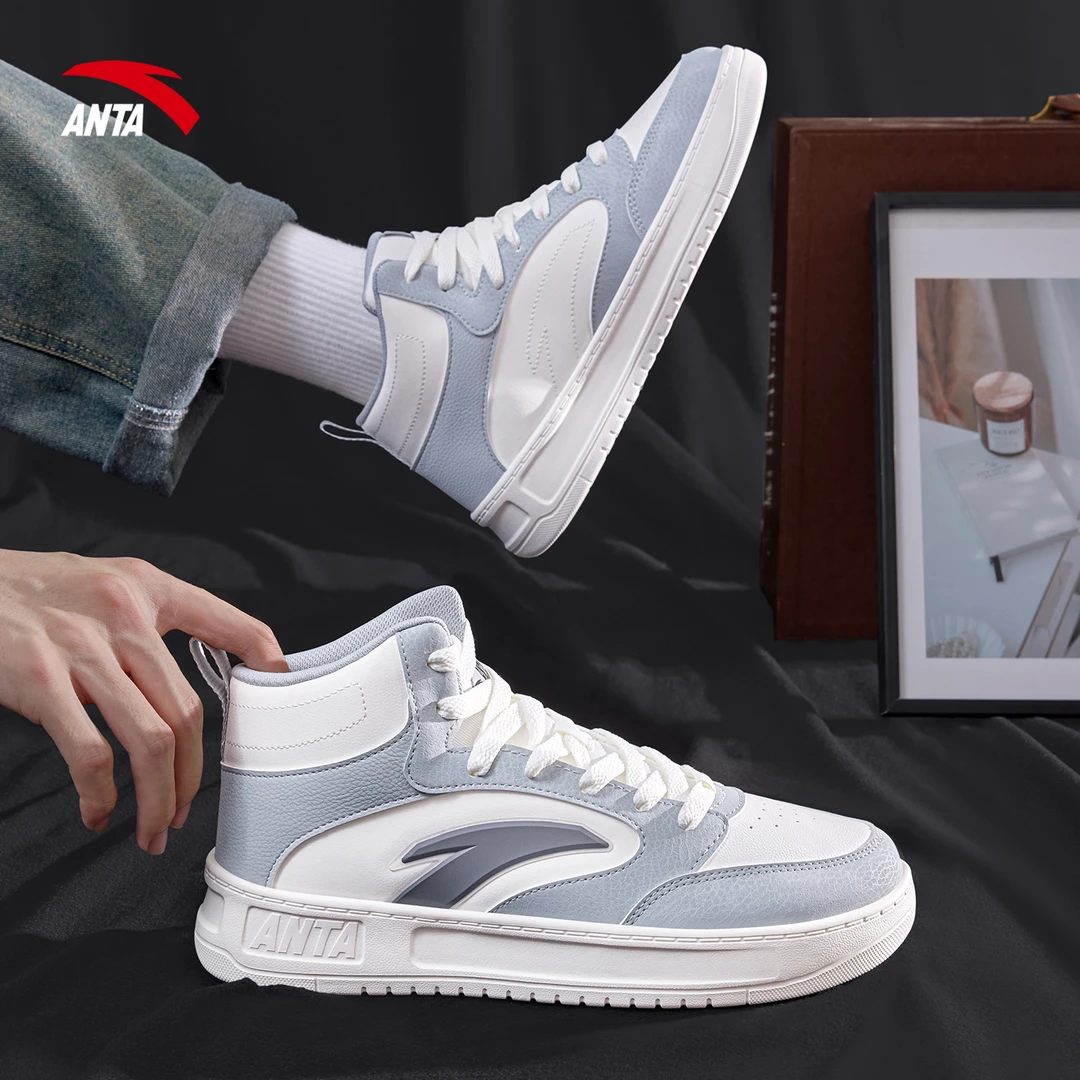 安踏男鞋高帮鞋男鞋2025秋冬新款正品皮面防泼水板鞋休闲运动鞋子