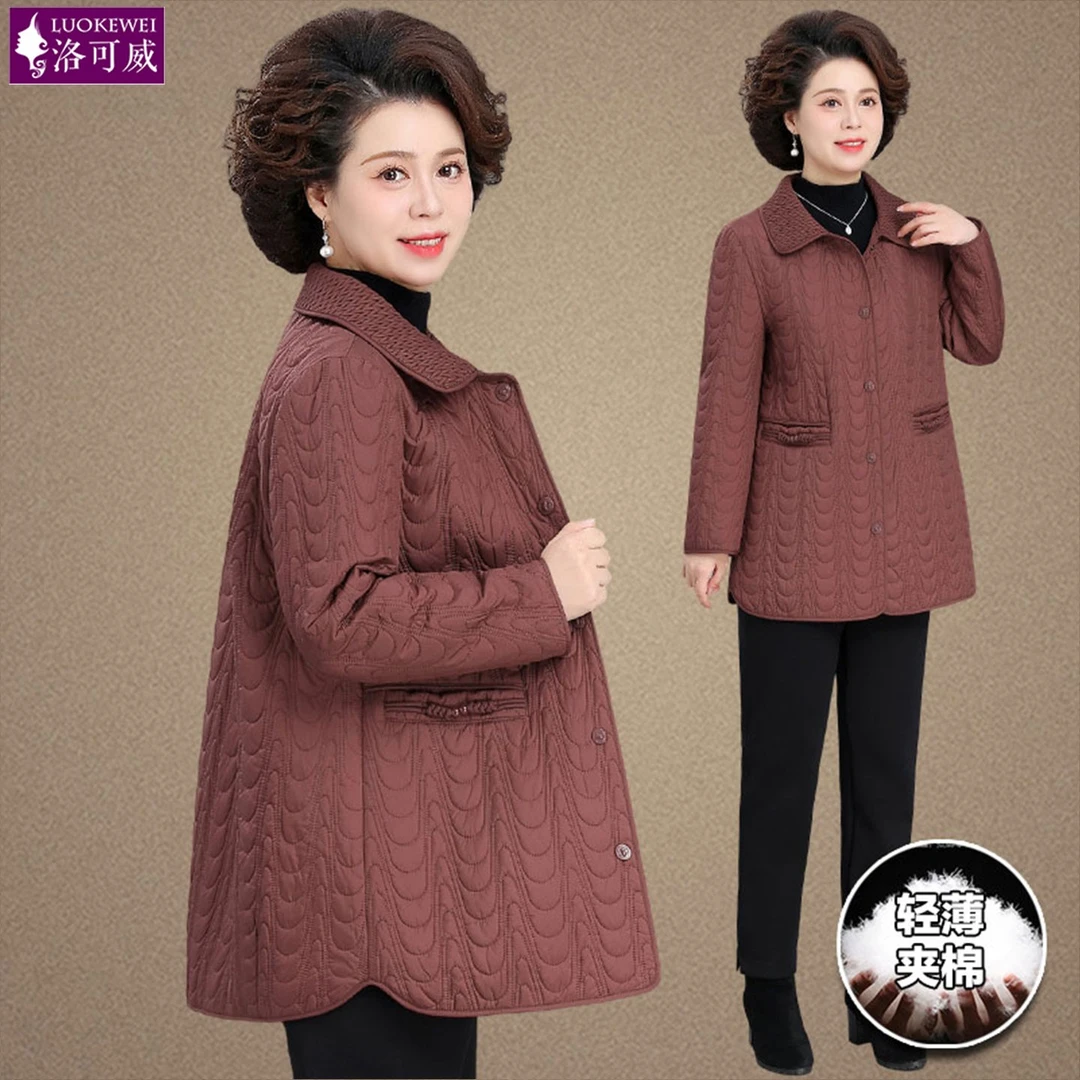 妈妈冬装夹棉外套2025新款保暖棉服中老年人女秋冬轻薄棉袄中长款