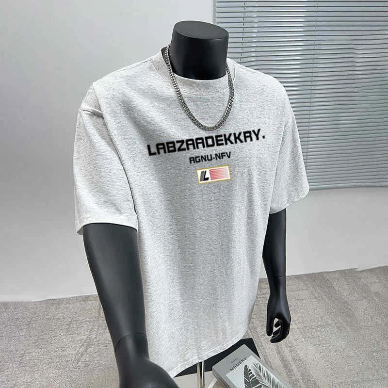 简约风创意字母印花纯棉短袖t恤男款夏季宽松休闲百搭圆领上衣潮