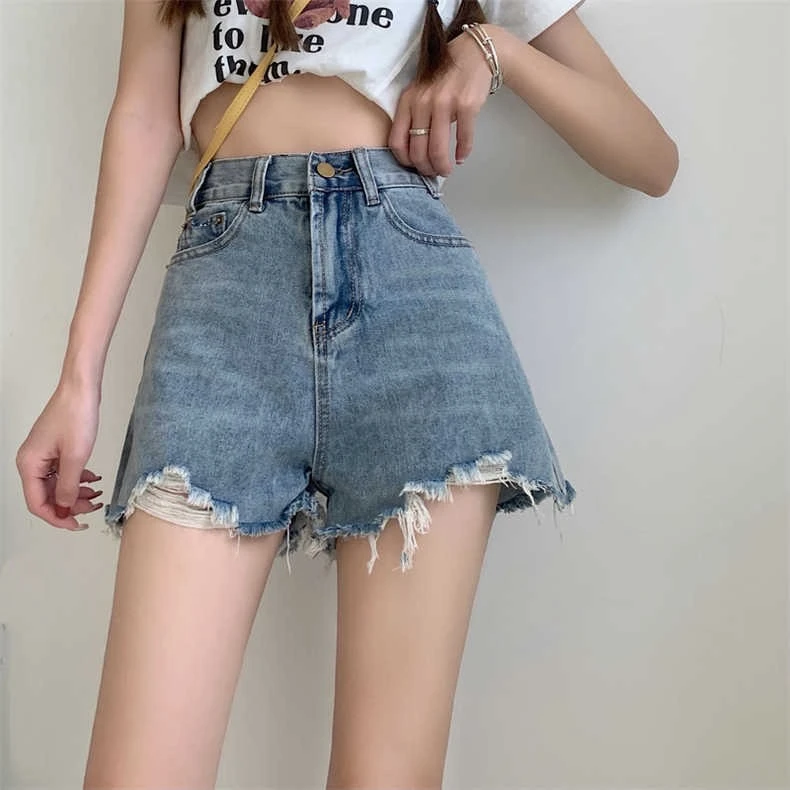 高腰牛仔短裤女夏薄款新款港风潮ins直筒显瘦宽松a纯欲慵懒风女装