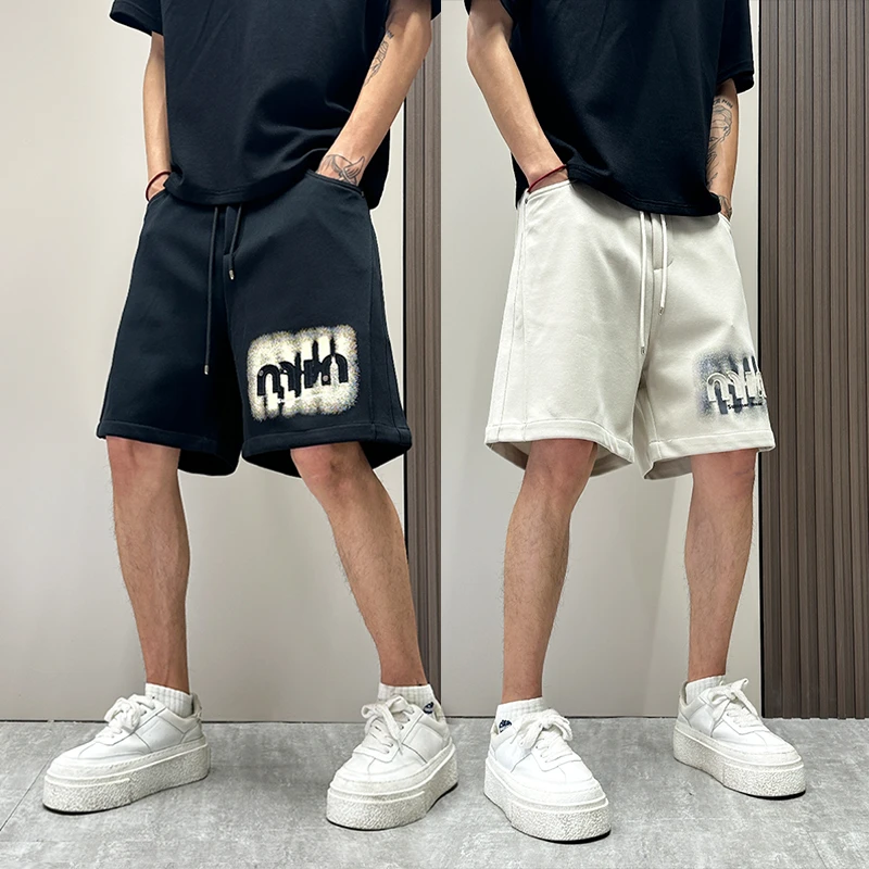 美式高街重磅水洗运动短裤男夏薄款宽松休闲五分裤痞帅松紧腰中裤