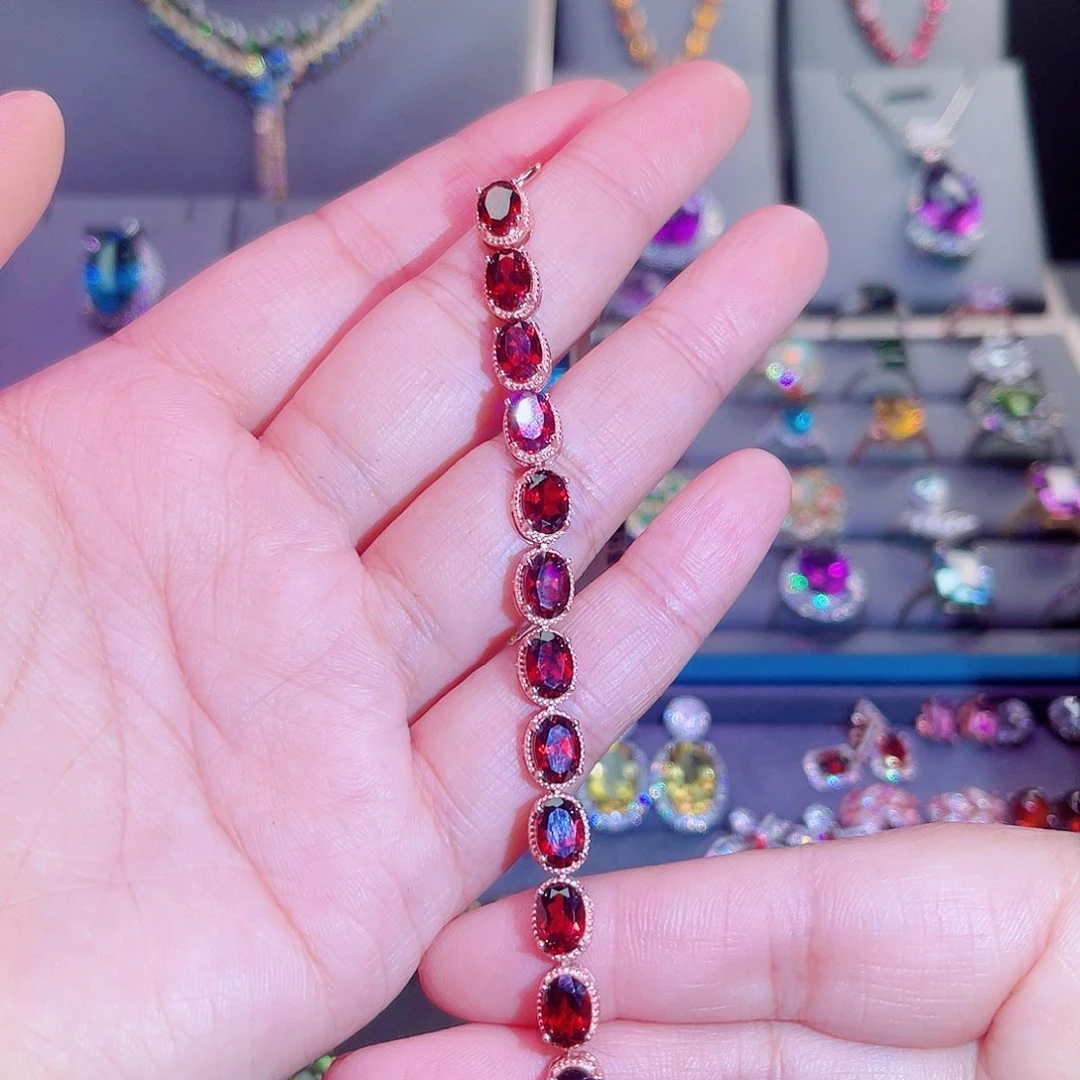 银S925镶嵌手链石榴石