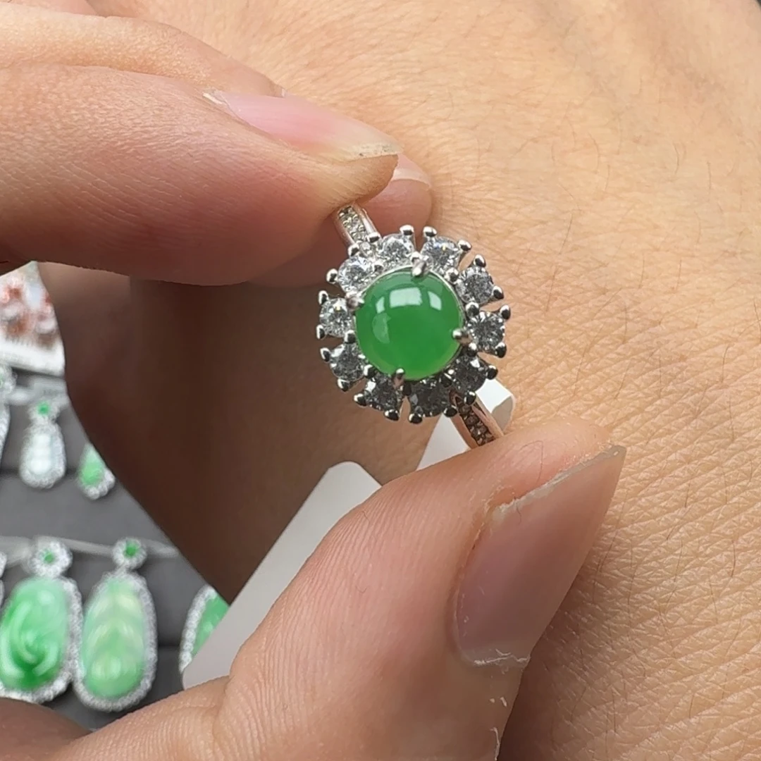 翡翠银S925镶嵌戒指天然缅甸翡翠A货