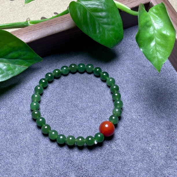 0253和田碧玉菠菜绿单圈手链