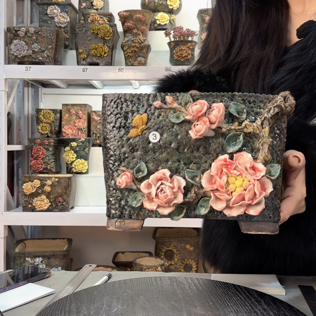 红陶～*青默花器麦饭石花盆