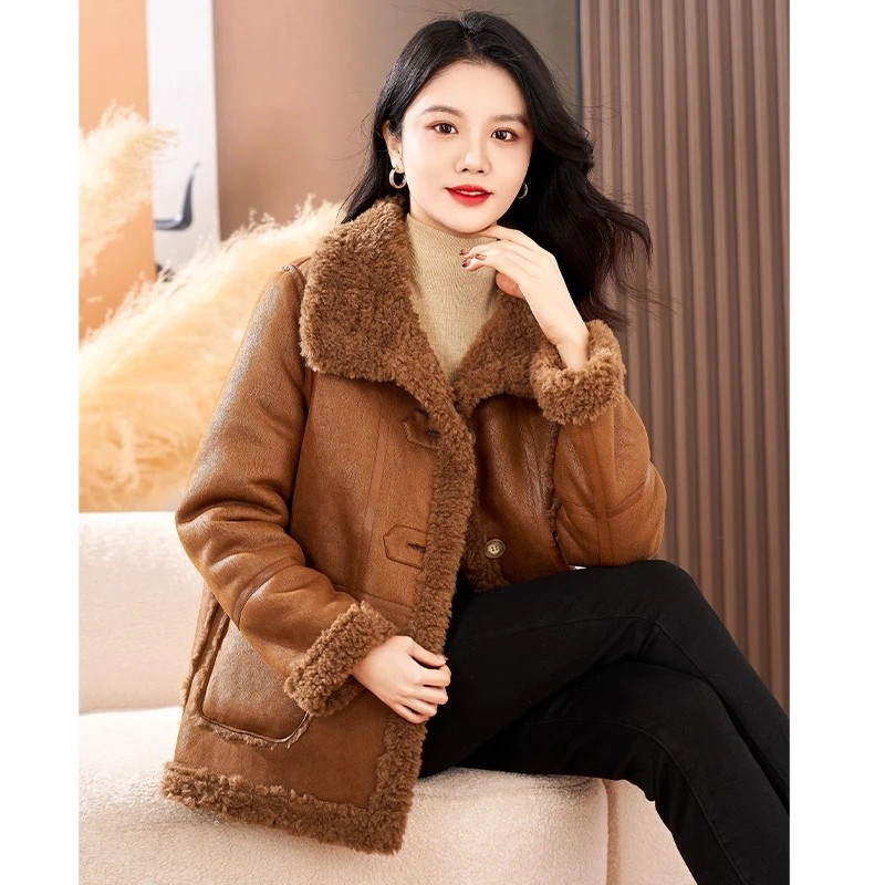 品牌小个子加绒加厚毛呢外套女2025新款秋冬妈妈韩版中长保暖大衣