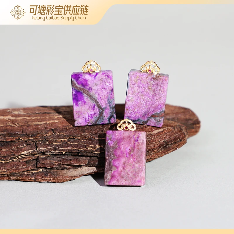 南非舒俱来 欧若风大花桃红A+级18K无事牌吊坠/多样性发一