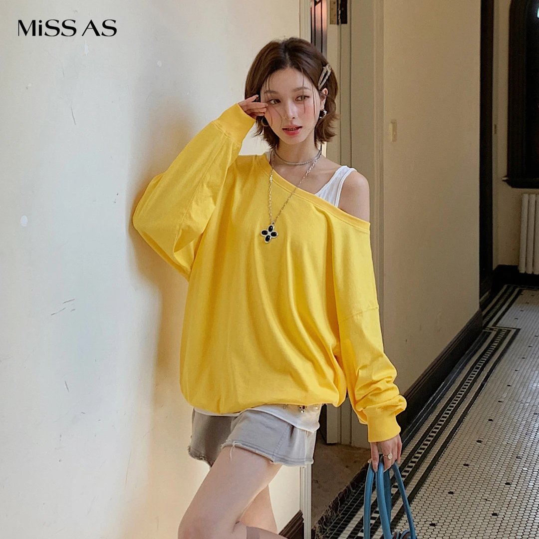 【REREK】做旧水洗斜肩两穿宽松长袖T恤女25秋冬新品MISSAS买手店