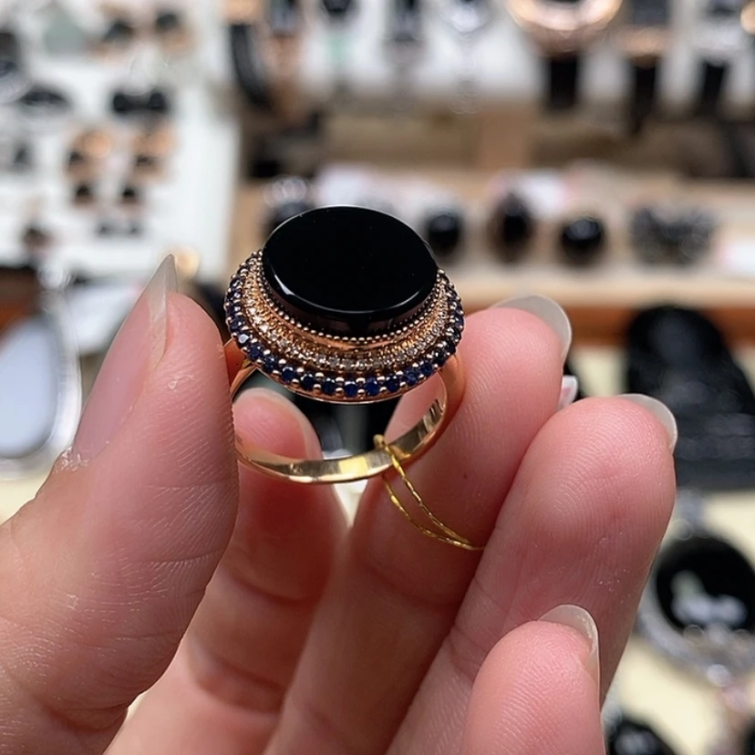 【闪购商品】翡翠戒指18K金镶嵌墨翠