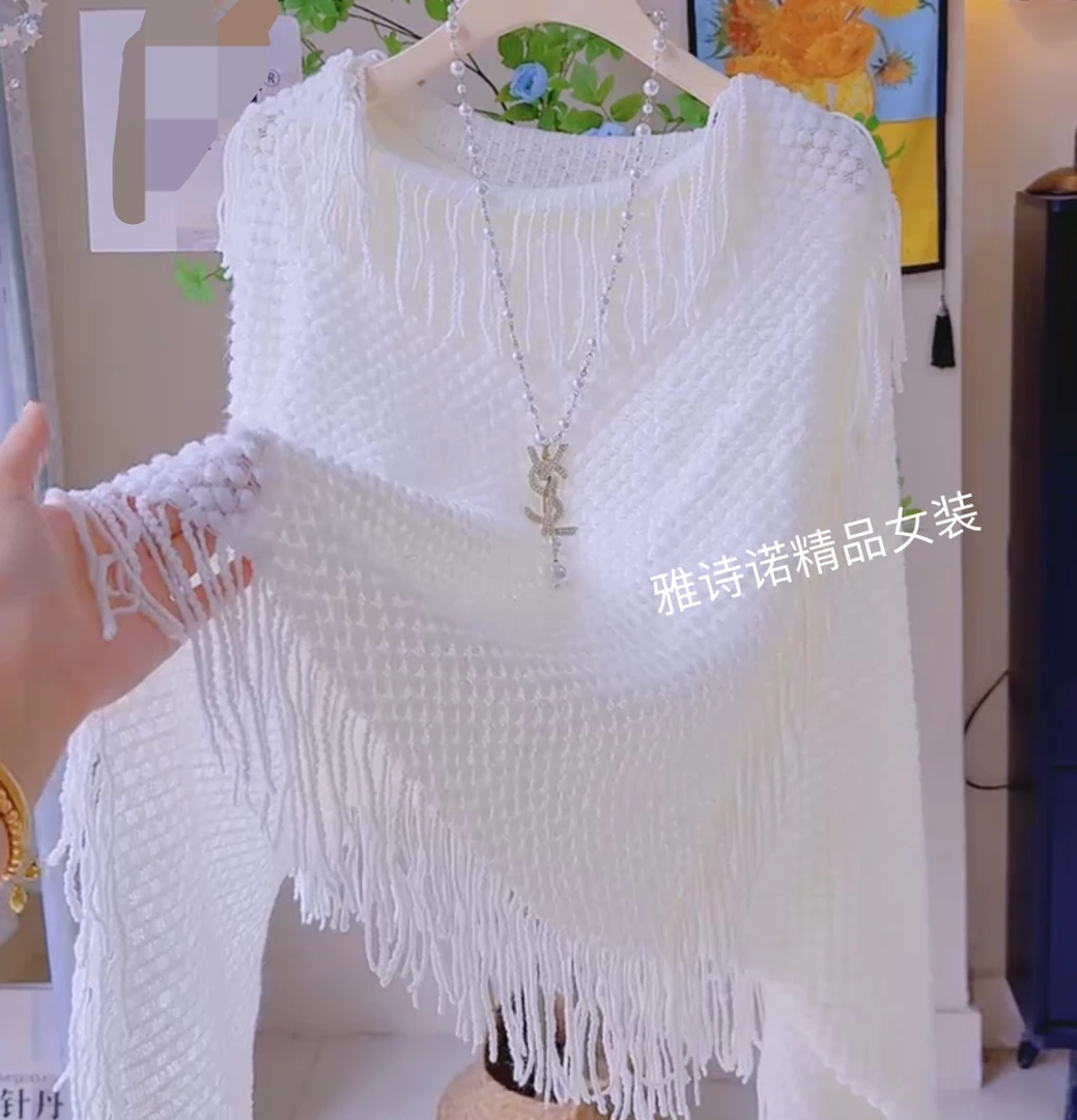 流苏一字领斗篷罩衫女毛衣外套女装大码不规则蝙蝠衫套头针织衫厚