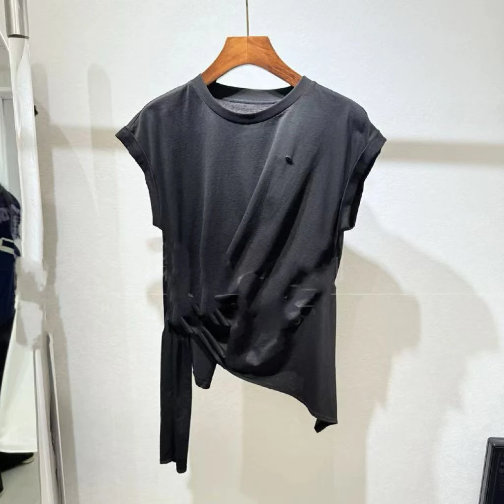 D50049南油爆款气质简约绑带不规则T恤