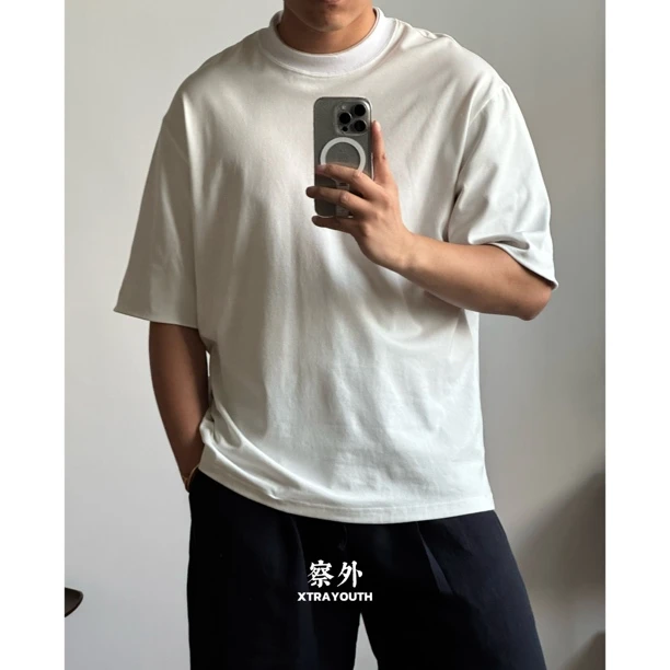 XY察外 【B家翻边袖】撞色短袖T恤宽松休闲情侣