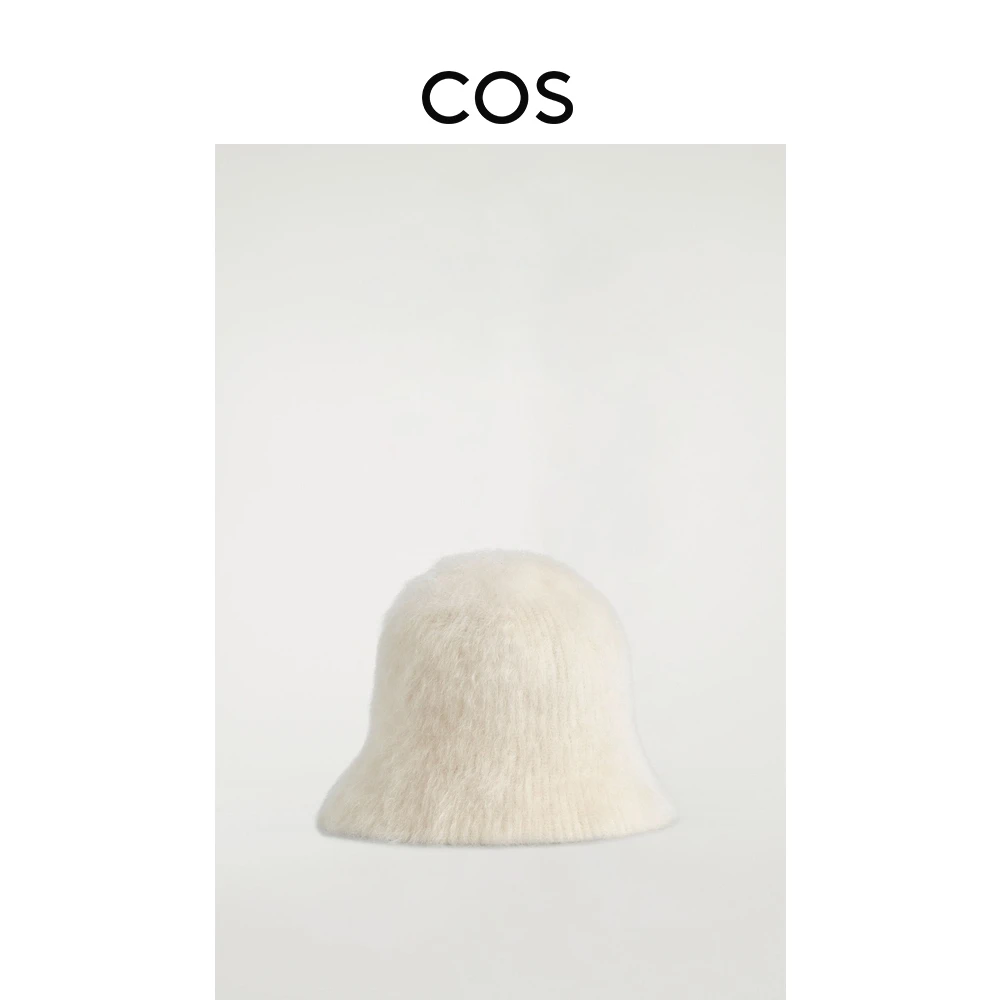 COS女士 马海毛混纺纹理渔夫帽米白色2025秋季新品1202935006