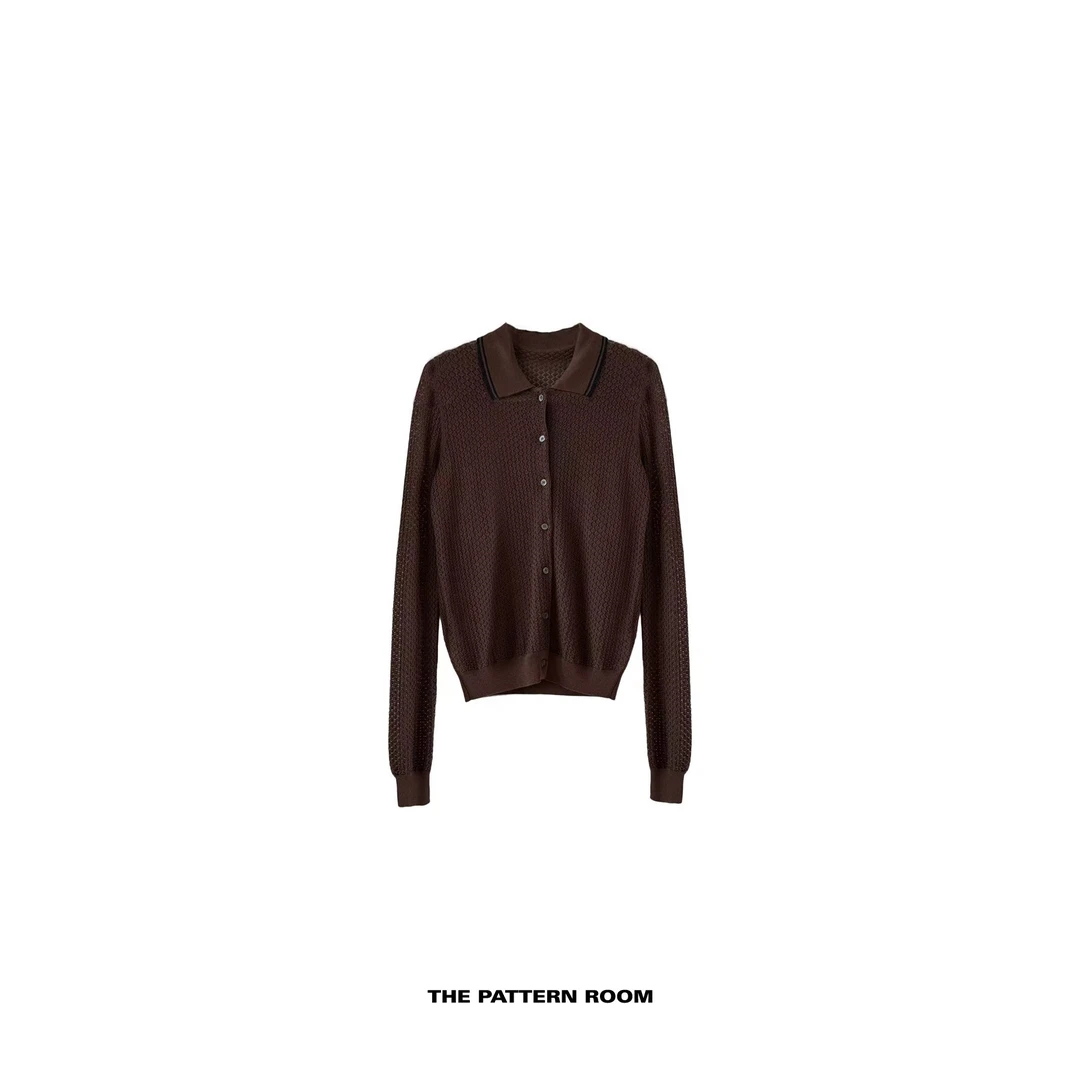 The pattern room | 智性复古镂空精织布朗尼POLO开衫