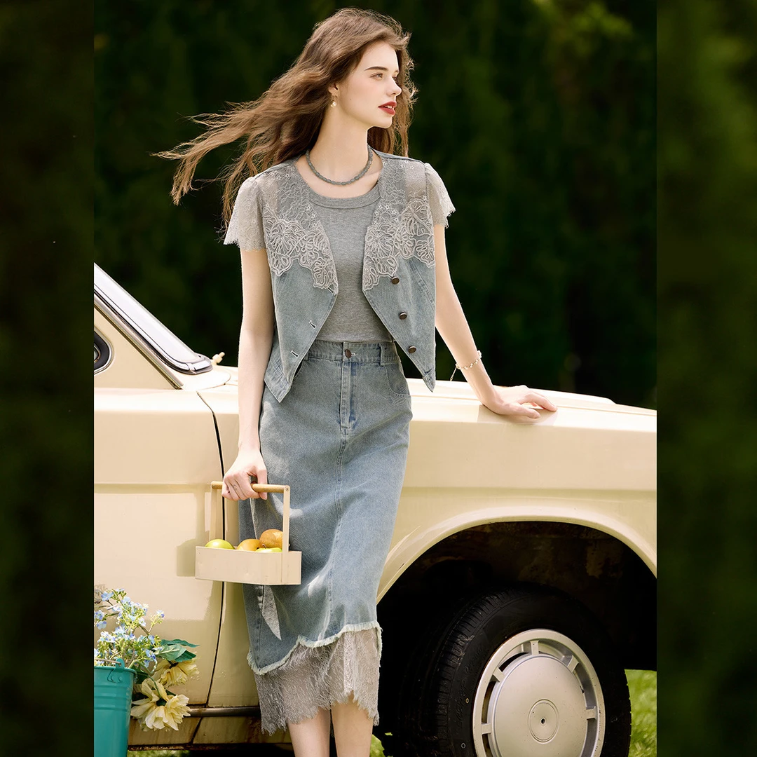 【商场同款新品】白鹿语新款时尚休闲百搭牛仔套装YU20552