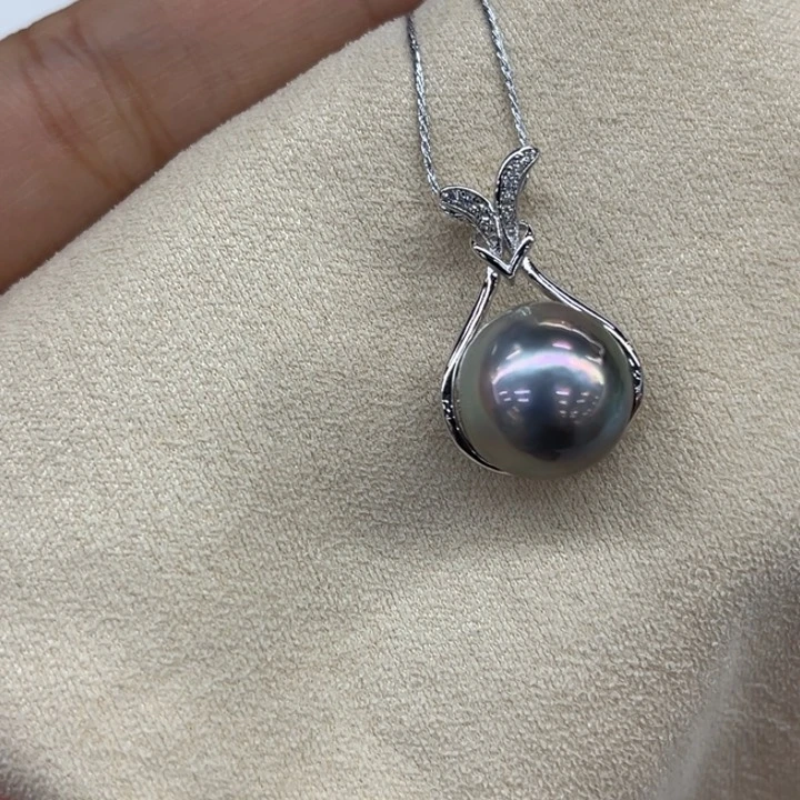 银S925镶嵌吊坠(不含链)海水珍珠12-13mm
