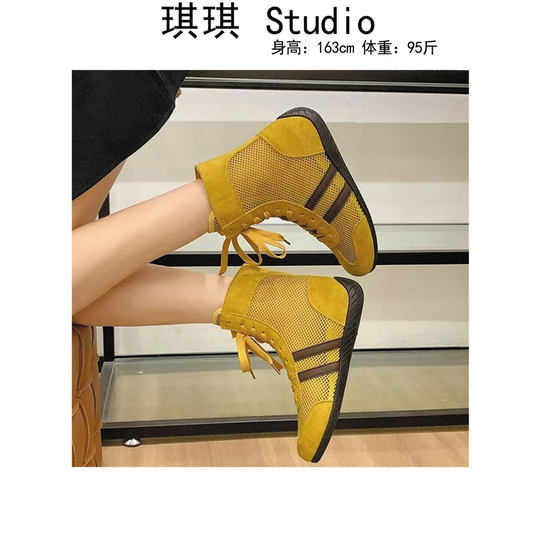 《精选》夏季新款重工设计感侧杠网网时尚中筒系带休闲鞋-F2